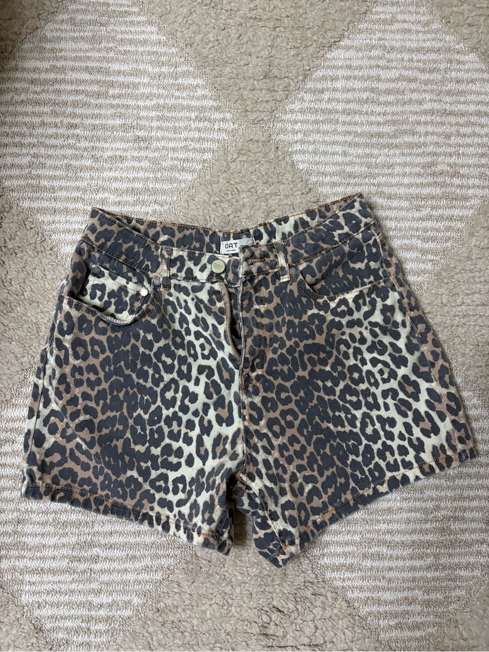 Oat New York Leopard Print Denim Shorts - Brown/Black